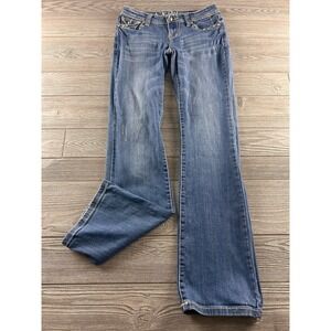 LA Idol USA Womens Embellished Bootcut Jeans Blue Rhinestone Size 3 W28 L34 824